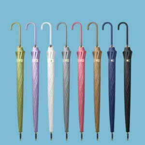 Windproof 16K Straight Umbrella with Wooden Handle – Custom Logo | 21 Solid Colors